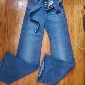 Veronica beard Rosanna 13"CORSET WIDELEG high rise button up Belted jeans SZ 24